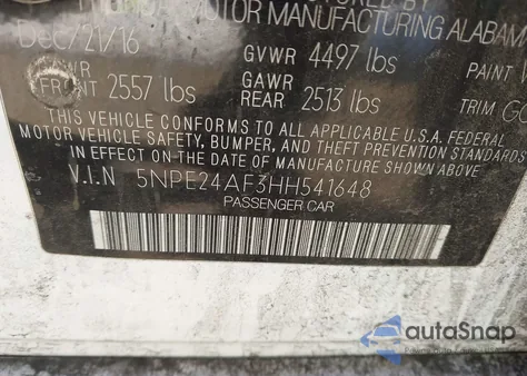 2017 Hyundai Sonata из США, поврежденный, VIN 5NPE24AF3HH541648